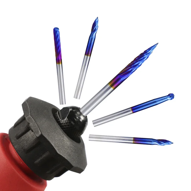 20 Chiếc 3X3Mm Nano Siêu Lớp Phủ Màu Xanh Đôi Cắt Và Đĩa Đơn Hỗn Hợp Quay Carbide Router Bào Xoay burrs Bộ