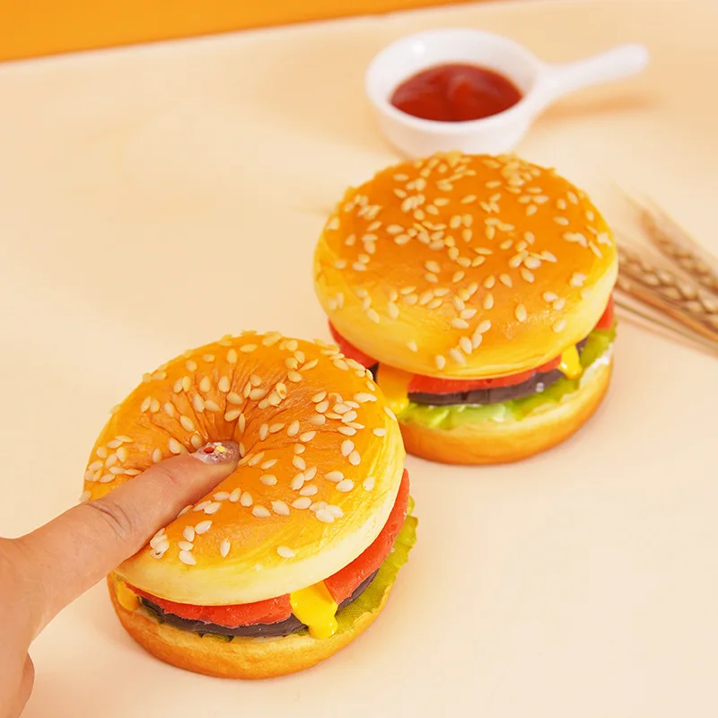 1Pcs Simulation Beef Hamburger Fake Bread PU Artificial Burger Model Bakery Display Sample Prop Cabinet Ornament Kids Game Toy