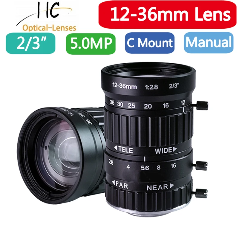 

5.0Megapixel 12-36mm HD CCTV lens manual Iris Varifocal C mount lens for ip cameras lens Low distortion FA lens 2/3" Format