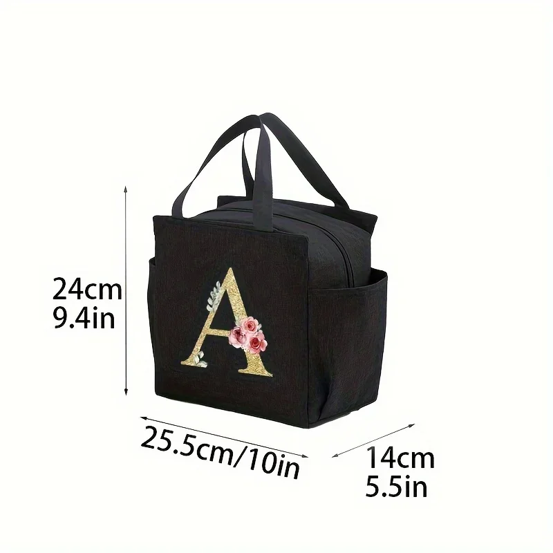 Letter Printed Nylon Lunch Bag With Zipper Waterproof Insulation Bag Ice Bag Suitable For Men & Women's Work Picnic Travel