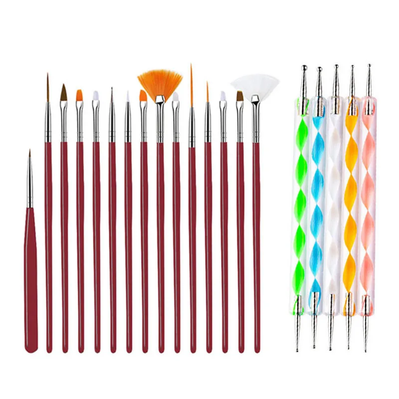 20/15pc Nails Art Brushes Set Manicure Liquid Powder Carving UV Nail Gel Polish Painting Pen Nail Acrylic Extension Builder 2030