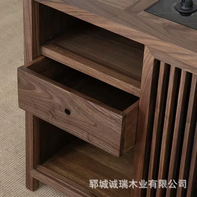 DSA Elm Office Tea Cabinet Movable Floor Type Barreled Tea Cabinet A few small tea tables by the sofa