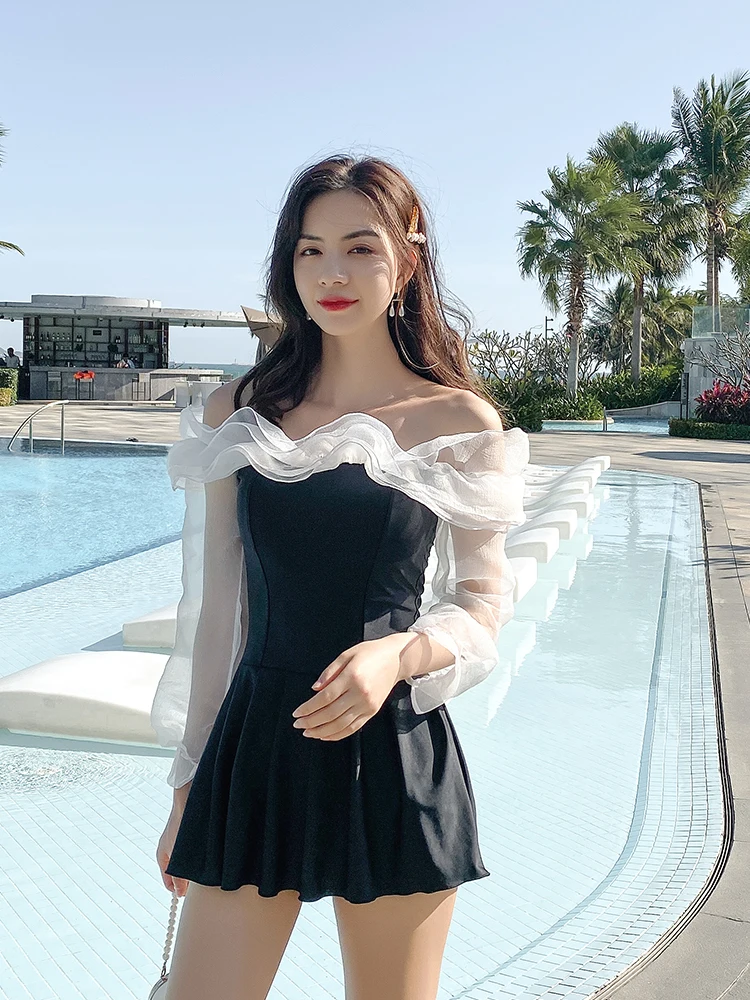 

Женский купальник-платье на одно плечо с длинным рукавом, утягивающий, премиум-класса, для отпуска, с регулируемым стальным бретелью на груди