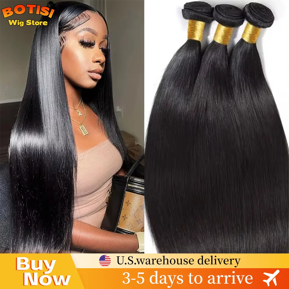 

Botisi 30 Inch Bone Straight Human Hair Bundles Full Machine No Lace Wig Raw Hair Bundles Natural Black Wig Brazilian For Women