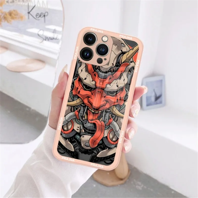 Oni Hannya Samurai Demon Mask Phone Case Pink Green Glass For IPhone 13 14 12 11 Pro XS Max Plus Mini X XR 8 7 6s SE2020