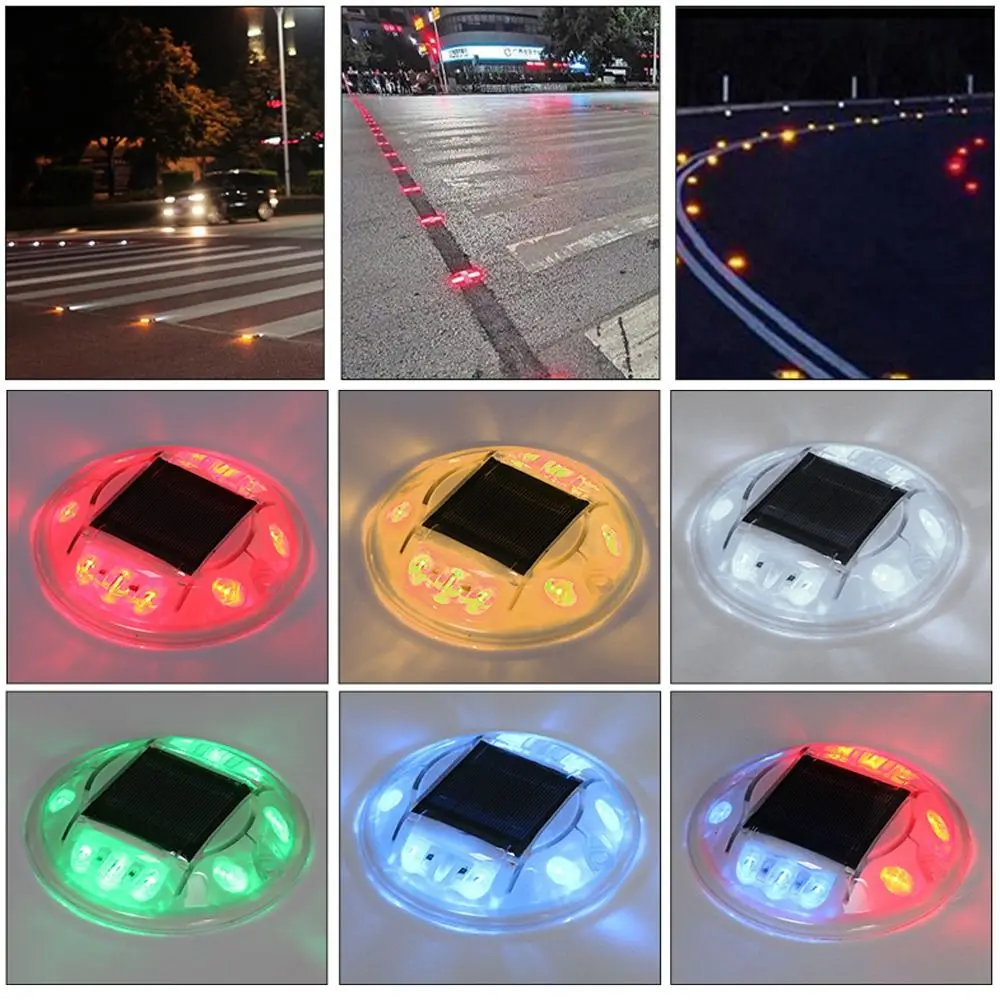 

Flashing or Always-on Solar Road Stud Light High Brightness Waterproof Plastic Street Lamp 6 LED Round Garden Lamp