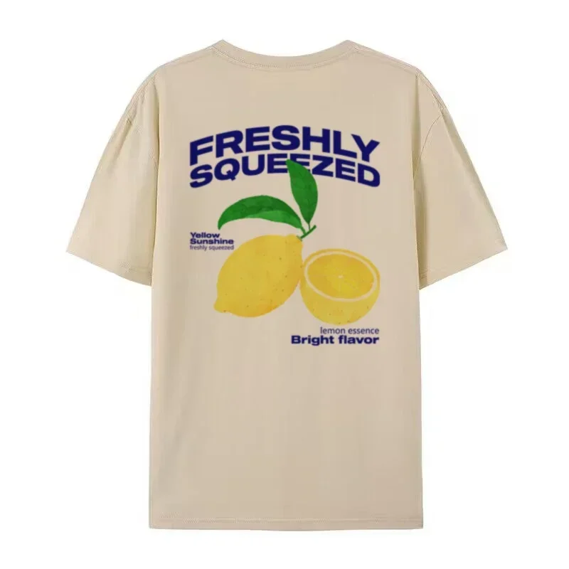 Lemon Citrus Back Print T-Shirt 90s Retro Oversized Cute Aesthetic Fruit Graphic Tees Y2k Streetwear Tops Women Fashion Clothing