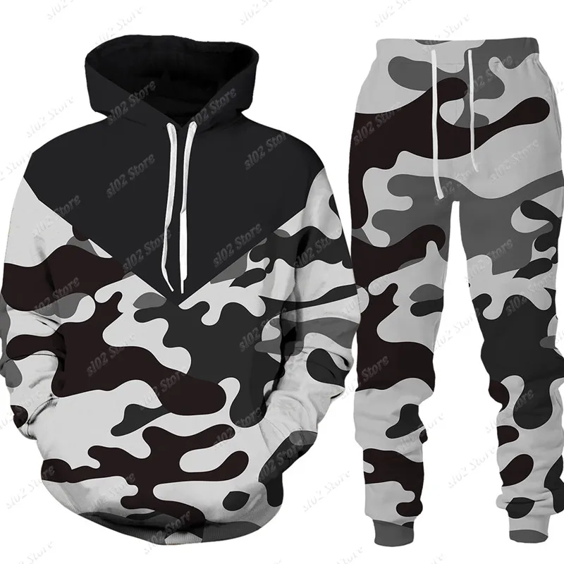 Men Cool Camouflage Printed Pullover/Trousers/Suits Men\'s Hoodie Pants Tracksuit Outdoor Sport Camping Hunting Casual Male Suit