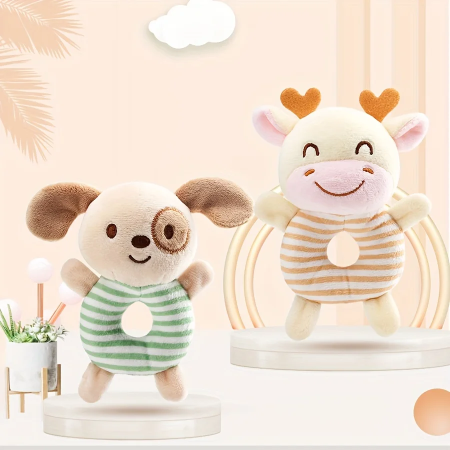 Hochet en peluche pour bébé avec effet apaisant, animal en peluche, anneaux en peluche doux, UNIS issement Audothy, cadeau de Noël pour nouveau-né