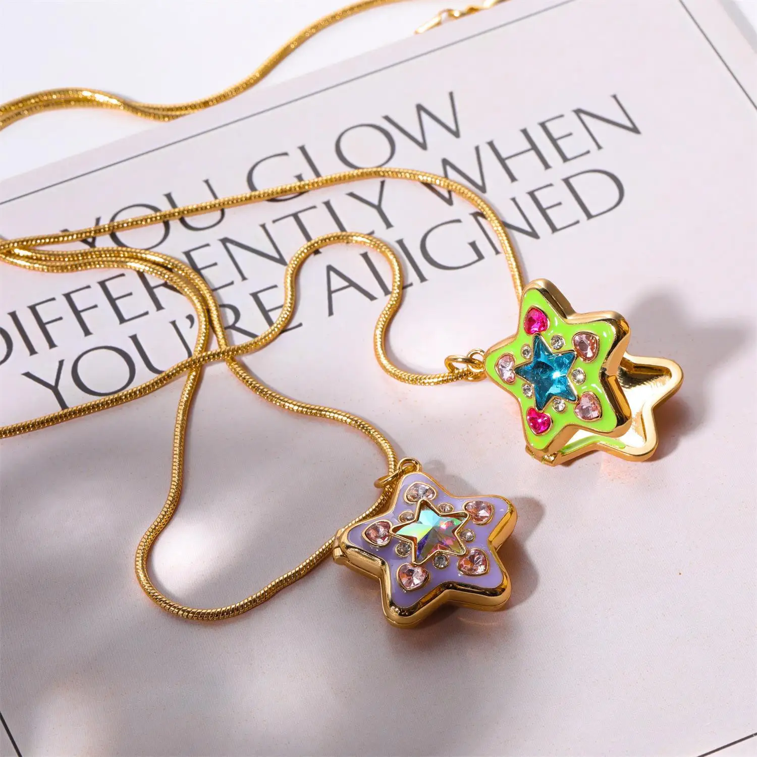 Colorful Zircon Crystal Heart Locket Pendants Necklace for Women Openable Photo Frame Family Love Wedding Jewelry