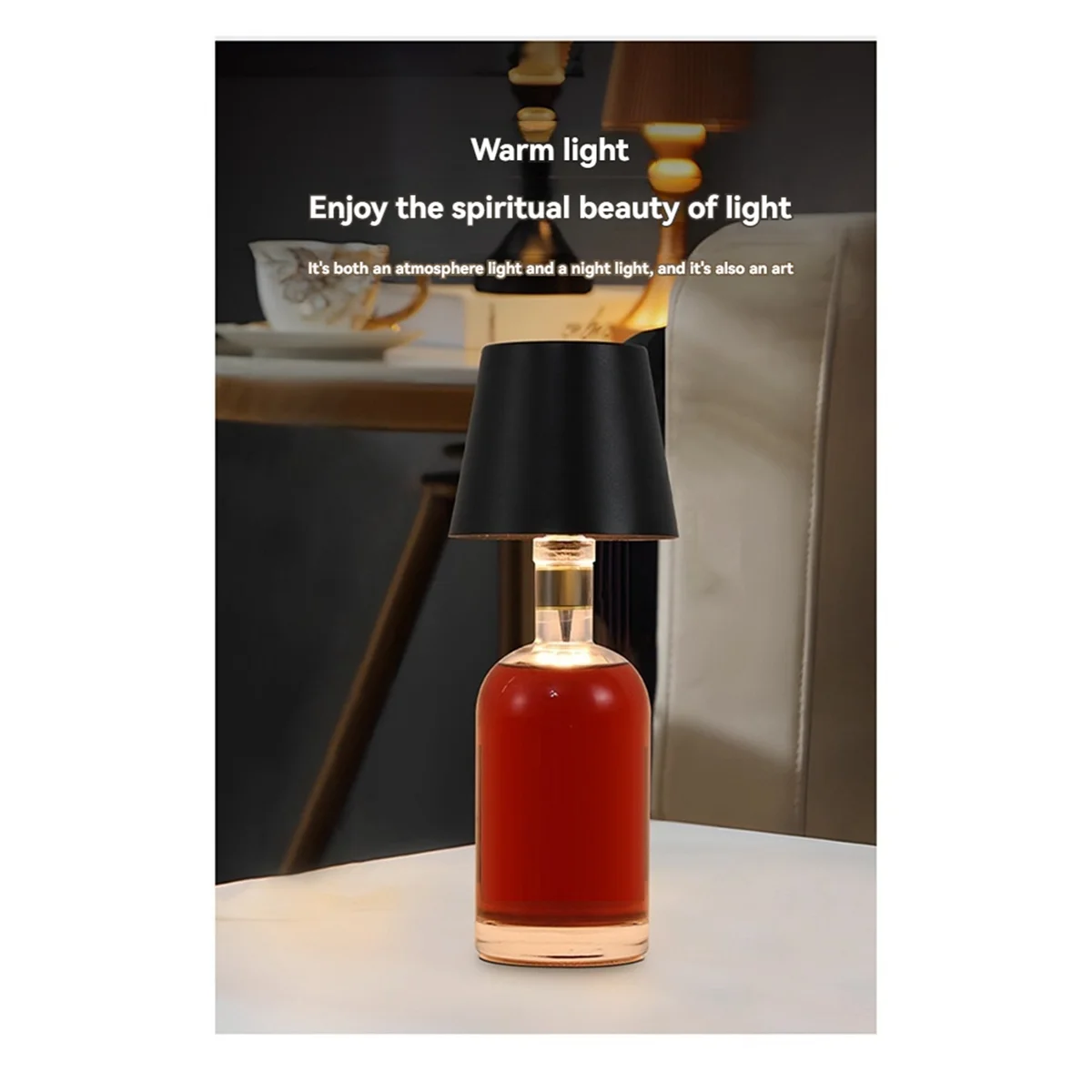 Lampada per bottiglia wireless A26P Modalità RGB e paralume per bottiglia con regolazione continua a 3 colori Luci per bottiglia ricaricabili per bar B