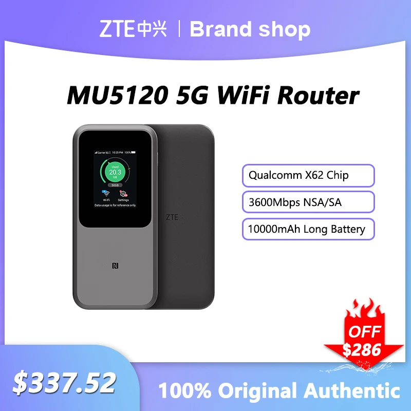 2023 NEW Unlock ZTE Portable WiFi 5G Router MU5120 WIFI 6 10000mAh 3600Mbps NSA+SA Mobile Hotspot 5G Router With Sim Card Slot