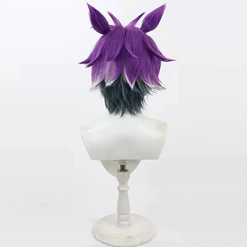 2025 aaa Game Twisted Wonderland Cheshire Cat Cosplay Wig with Ears Short Heat Resistant Synthetic Hair Halloween Party Role Pla