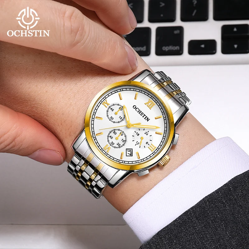 

OCHSTIN Роскошные кварцевые модные часы из нержавеющей стали, серия Legend, наручные часы, многофункциональные мужские водонепроницаемые часы
