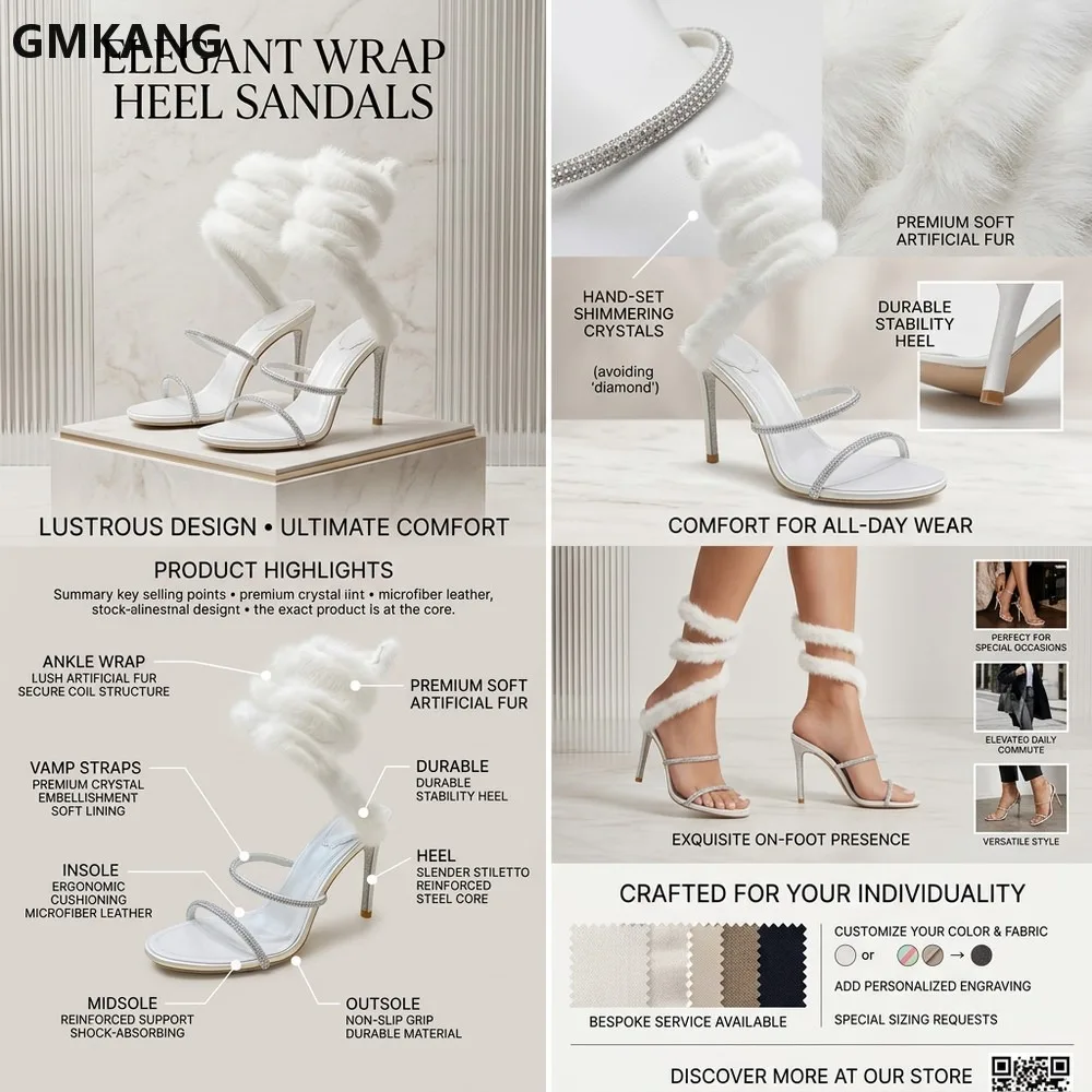 Women Open Toe Stiletto Sandals Crystal Ankle Wrap High Heels Sexy Party Dress Shoes Summer Glam Evening Wear