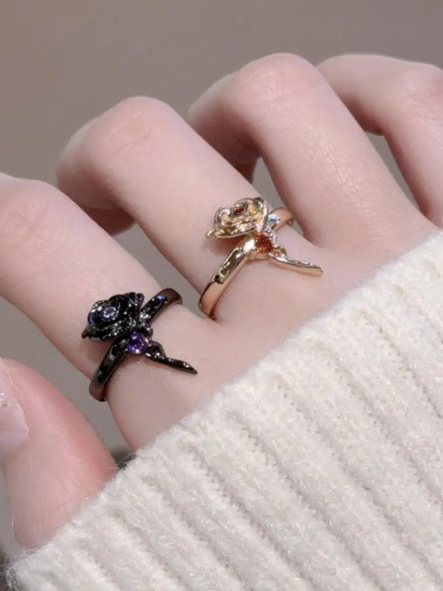 

Кольцо с цветком розы Dark Personality, эксклюзивный дизайн для женщин, стильное и элегантное, высококачественное, роскошное, серебряное.