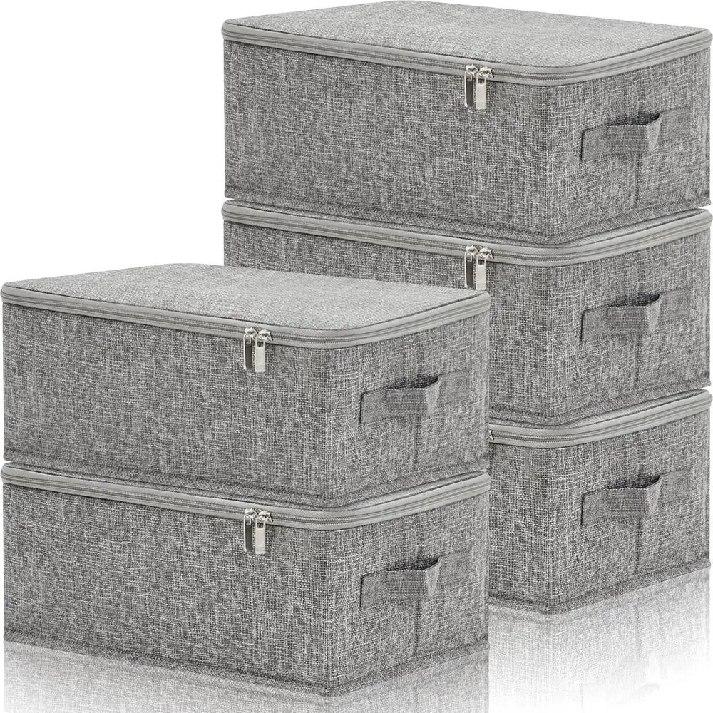 

Складные тканевые контейнеры для хранения на молнии и ручке, 15x10x6, штабелируемые, складные органайзеры для шкафов, серые