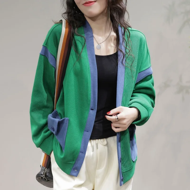 Women Coat Sweatshirt Spring Autumn Jacket Vintage Oversized Women Clothing Sportswear Patchwork Tops Korean Chic Outerwear