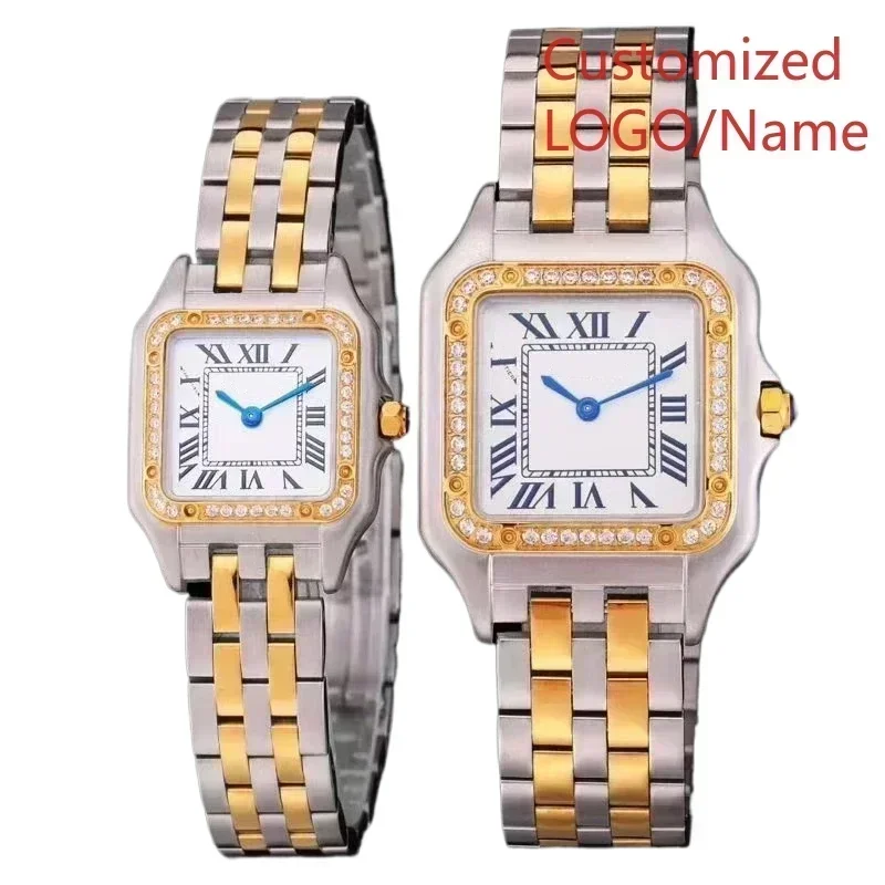 A989 Store Customized Watch  Mens Womens Quartz Yellow Gold Diamonds Bezel Stainless Steel Silver Rome White Panthere Sapphire view 2