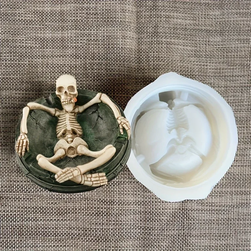 new halloween skeleton ashtray silicone mold can be used to create halloween ashtray decor resin,plaster,cement,polymer clay