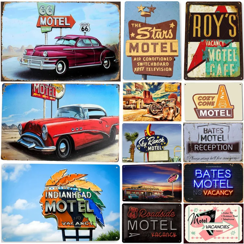 Decor Motel Vintage Metal Signs Tin Sign Bates Motel Vacancy Funny Poster Decor for Motel Bar Pub Club Man Cave Wall Decoration