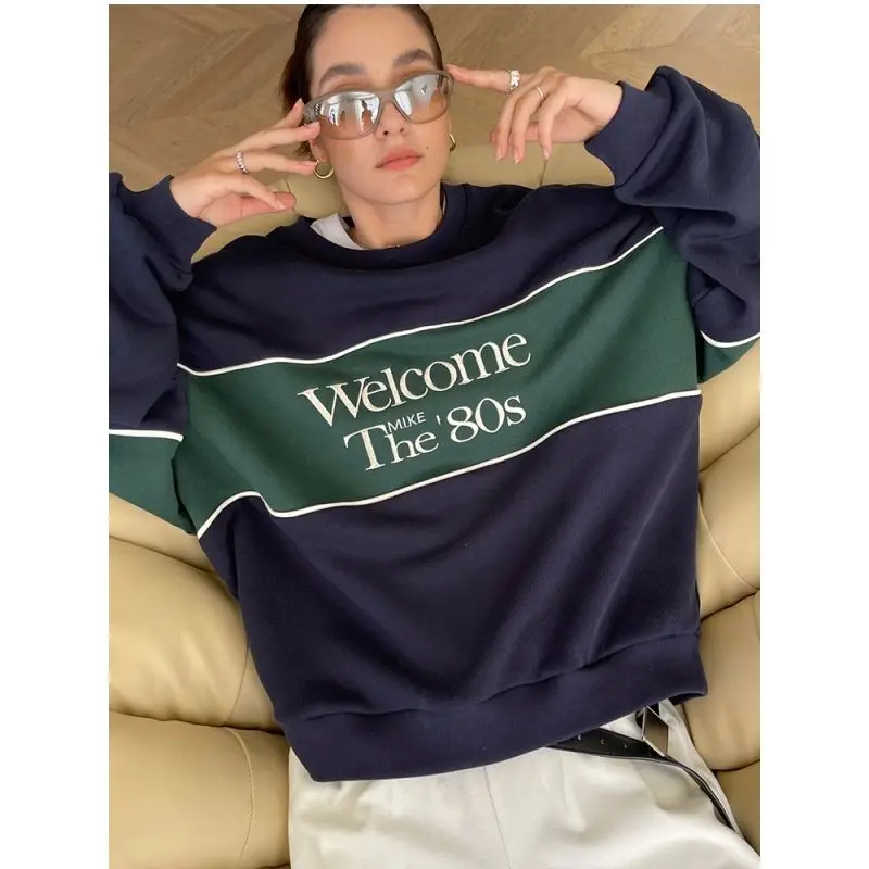 Deeptown Vintage Sweatshirts Women American 90s Retro Preppy Style Pullovers Oversized Aesthetic Casual Female Korean Streetwear