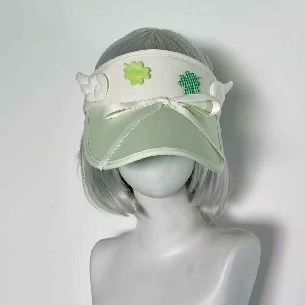 Kawaii Clover Sun Visor Hat with Angel Wings - Sweet Lolita Fashion Y2K Subculture Accessory Versatile Empty Top Hat