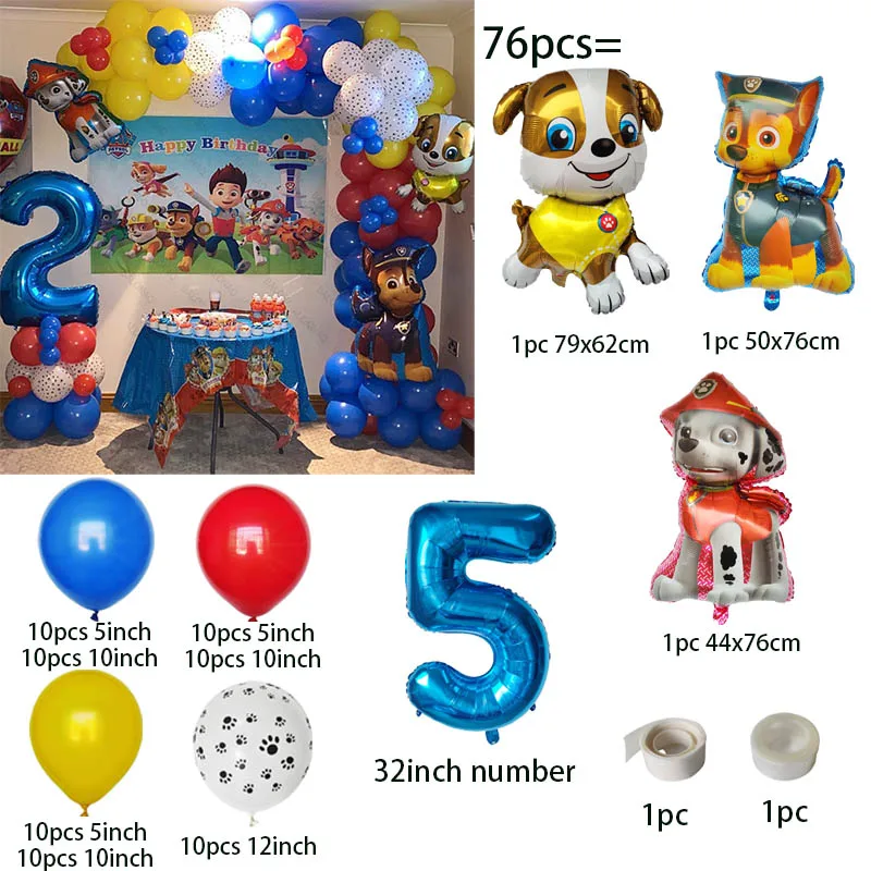 76pcs PAW Patrol Balloons Arch Garland Kit Latex Balloon Number Balls PAW Patrol Birthday Baby Shower Party Decoration Gift