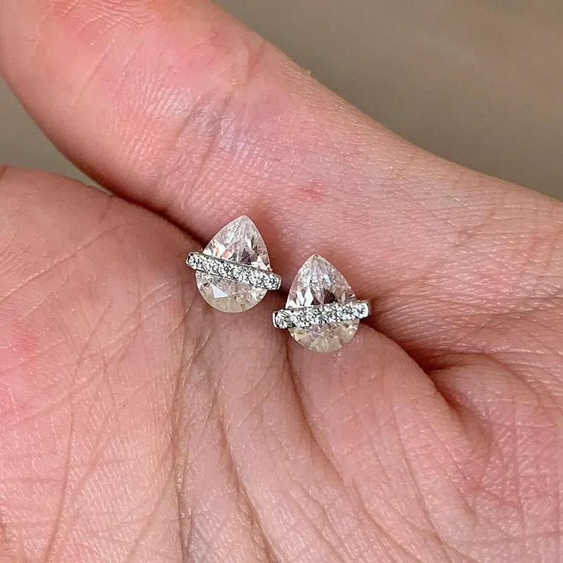 

Sparkling Waterdrop Zircon Earrings Minimalist Dainty Geometric Elegant Everyday Jewelry for Women