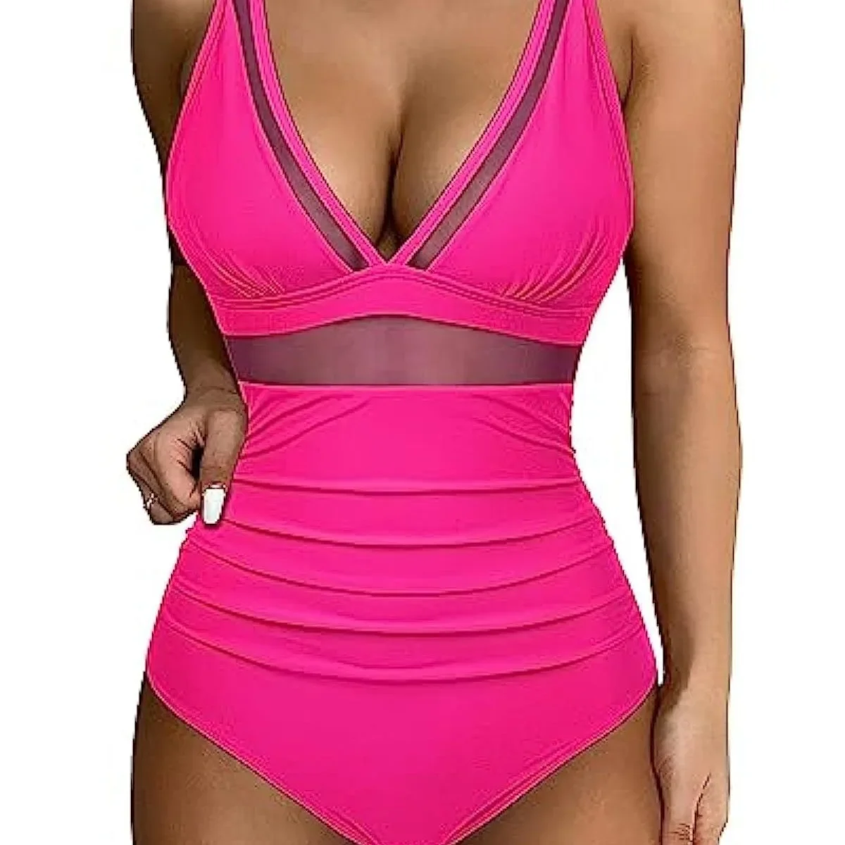 2026 New Women's One-Piece Mesh-Stitched Swimsuit: Sexy Tight-Fit, Euro-American Style with High Waist & Backless Design
