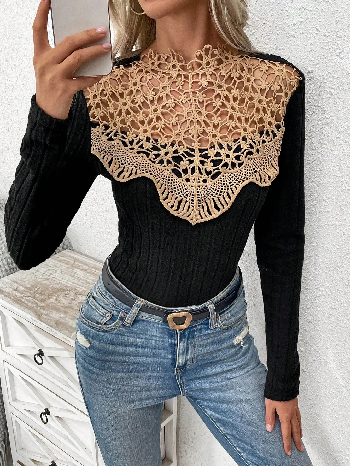 2024 New Fashion Women\'s T-shirt Long sleeved Slim Fit and Elegant Round Neck T-shirt Versatile Top