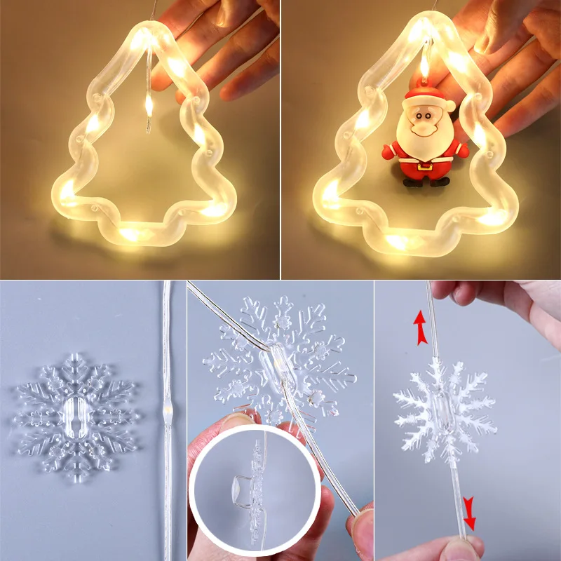 LED Christmas Lights,New Year Santa Christmas Window Lights Warm White with Hook Waterproof Xmas Decor Lights for Indoor Outdoor