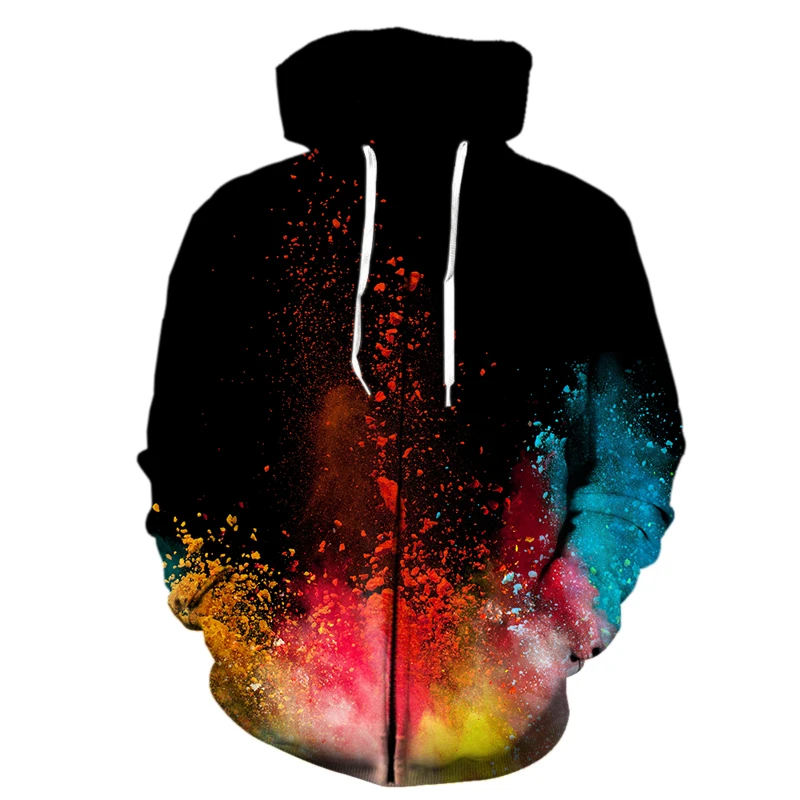 

2021 New Powder splash tie dyeing Zipper Hoodied Long Sleeve Streetwear Harajuku Sweatshirt Fashion 3D Printed hoodies Funny