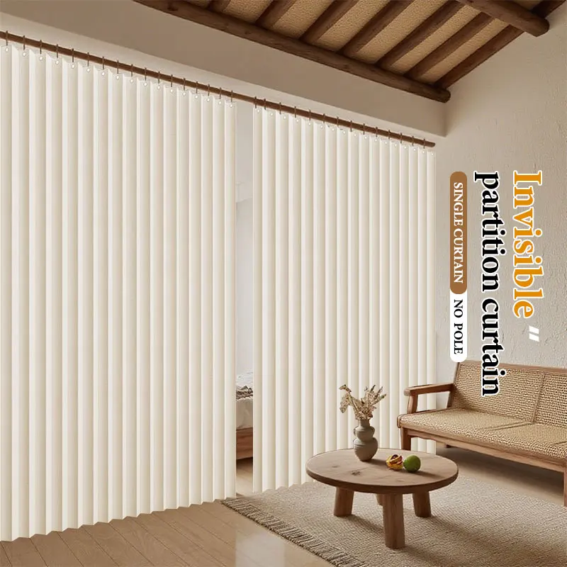 No Drill Semi Transparent Divider Curtain Soft Light with Hooks for Dark Hall Small Apartment Easy Install Light Through No See