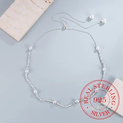 Real Money 925 Sterling Silver Starry Pearls Charm Chain Choker Necklace for Women Wedding Party Jewelry Gift