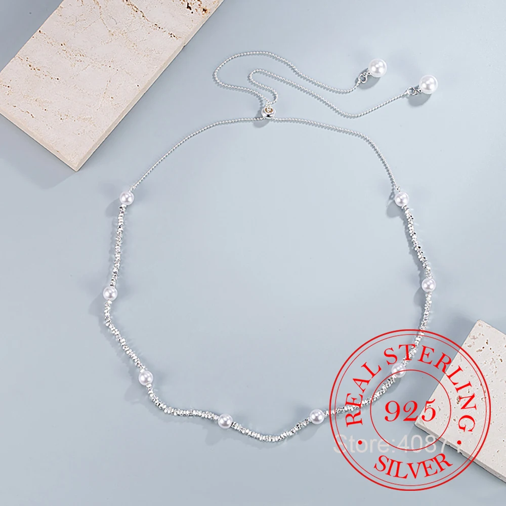 Real Money 925 Sterling Silver Starry Pearls Charm Chain Choker Necklace for Women Wedding Party Jewelry Gift