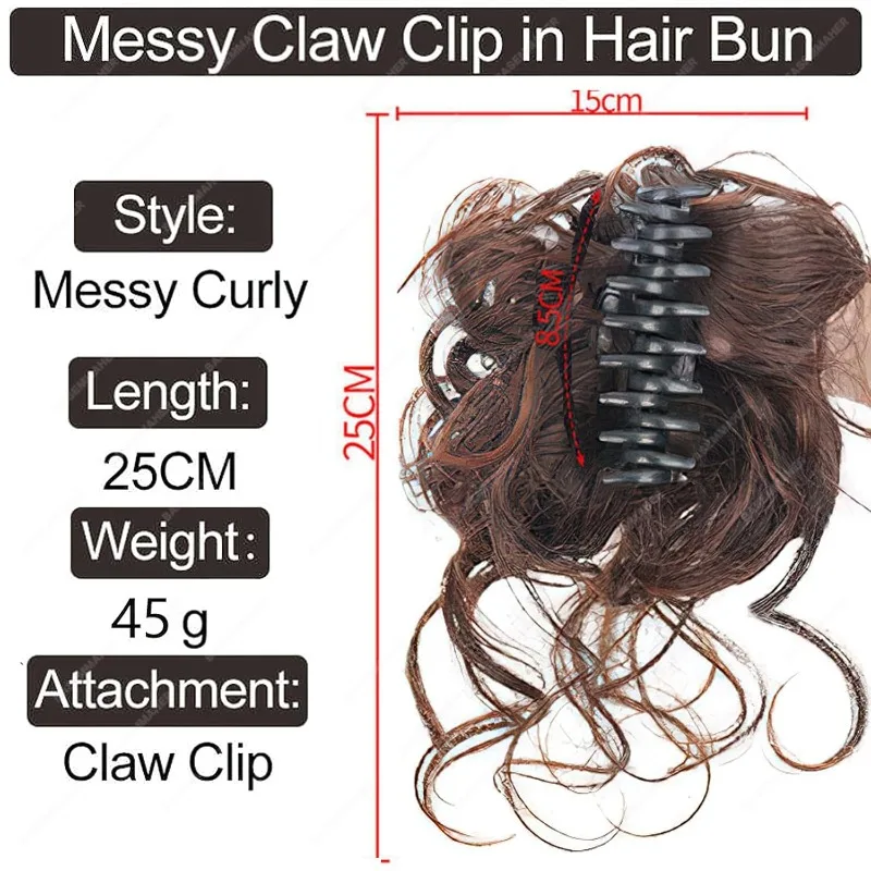 Messy Bun Hair Piece Claw Clip,Tousled Updo Hair Bun Curly Clip Extension Wavy Curly Ponytail  Hair Scrunchies Chignon for Women