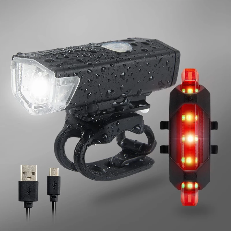 Conjunto de Luzes LED USB Recarregáveis para Ciclismo, Acessórios para Bicicleta, Lanterna Frontal e Traseira para Bicicleta