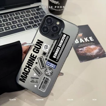 기관총 라벨 디자인 TPU 기본 케이스 아이폰 16 프로 맥스 15 14 13 12 11 XS X XR 7 8 16 플러스 SE 2022 충격 방지 범퍼 커버
