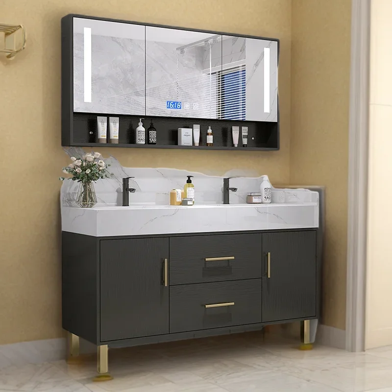 خزانة حمام مثبتة على الحائط مع مرآة بإضاءة LED ورف حمام منزلي وخزانة Meuble Wc Toilette Corner Chest