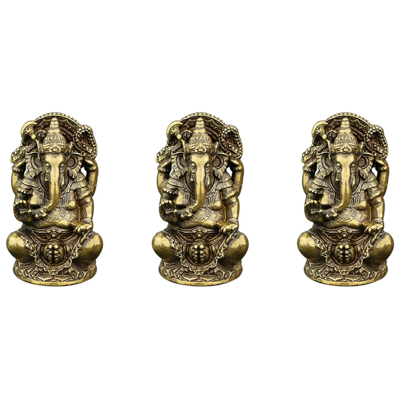 

3X Lord Ganesha Buddhist Statue Elephant God Sculptures Ganesha Figurines Brass Home Garden Buddha Decoration Model Gift