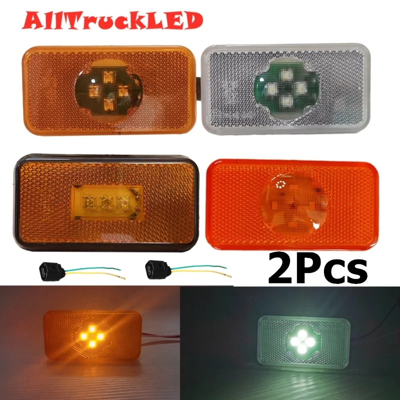 2Pcs 24V LED Marker Lights For Volvo FM FH FL Truck Clearance Light Side Turn Signal Amber With 2Pin Connector Plug Socket