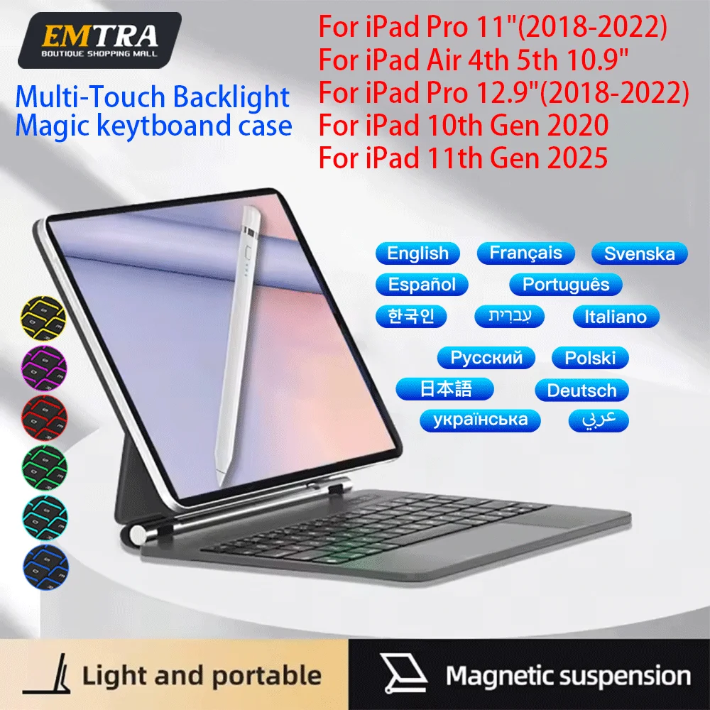 

Magic Keyboard for iPad 13 10.9 11 12.9 inch Bluetooth Wireless Keyboard Touchpad for iPad Pro 11 Air 4 Air 5 Backlit Smart Case