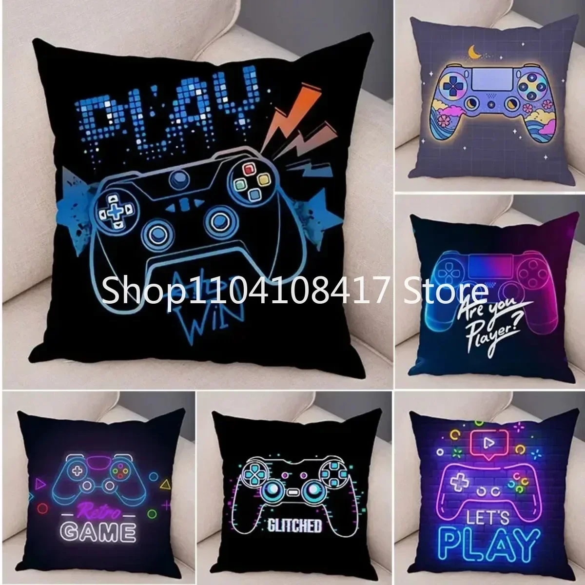 Gamers Home Gaming Hotel Decorative Pillowcase Video Game Party Cushion Cover Color Keyboard Pillowcase 45x45cm 18x18Inch