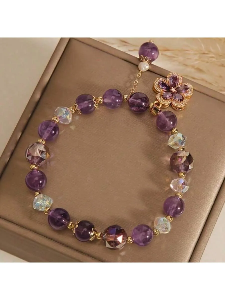 الجمشت الطبيعي حقيبة المال سوار غير النظامية كريستال زركونيا ضوء فاخر بسيط طازج لطيف مع بطاقة هدية #3