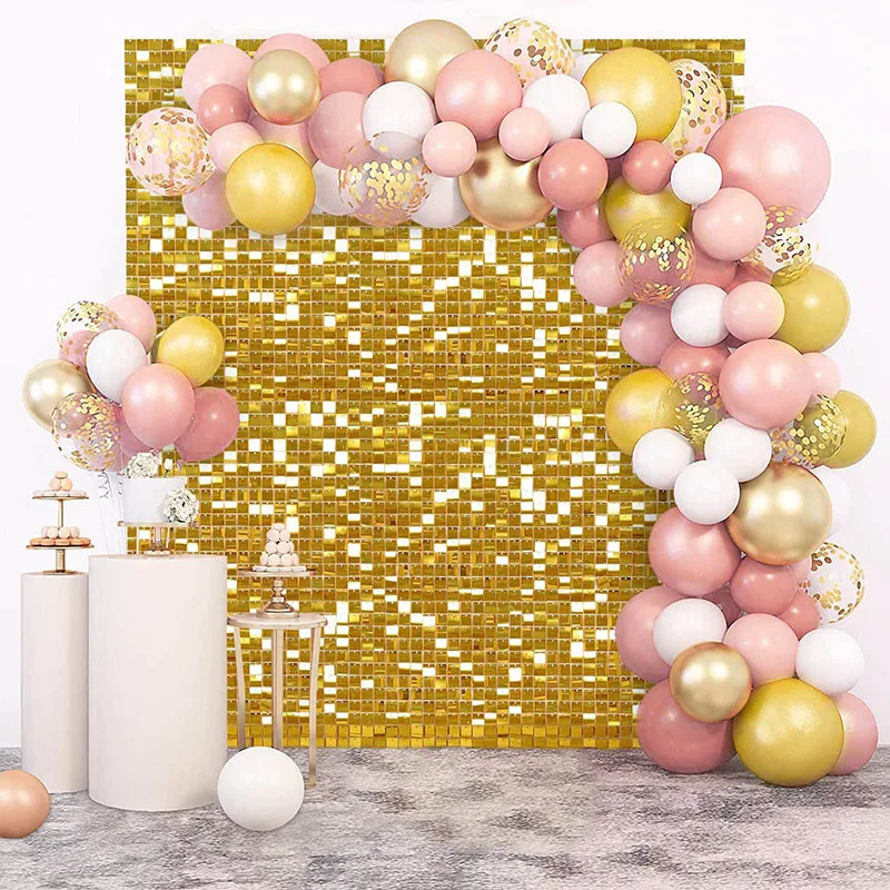 Square Gold Shimmer Sequin Wall Background Panel Glitter Mirror Art Backdrop Wall Birthday New Year Party Wedding Eid Decoration