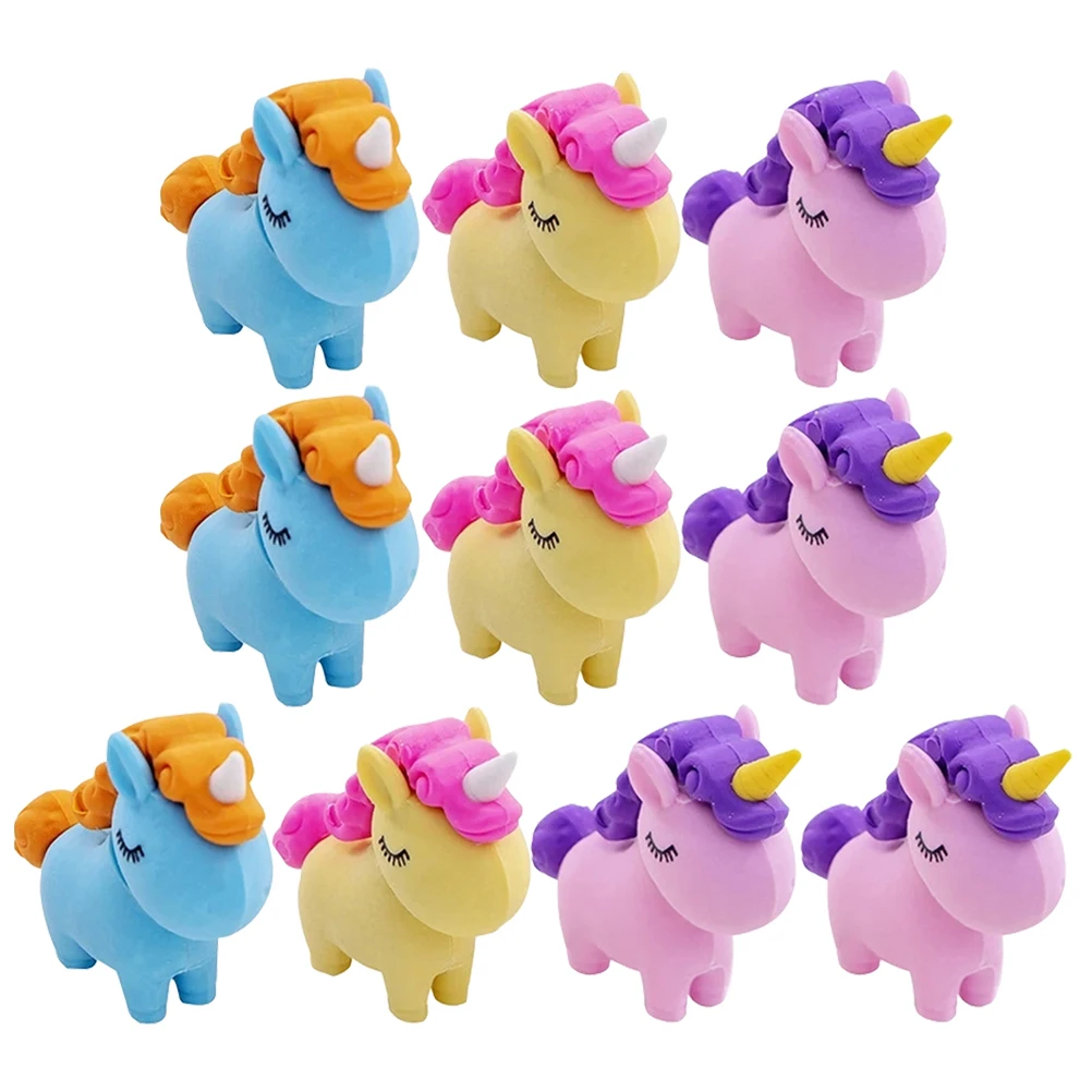 

10pcs Creative Erasers Cute Unicorn Rainbow Student Party Favors Bulk 3D School Supplies Mini Take Apart Rubbers