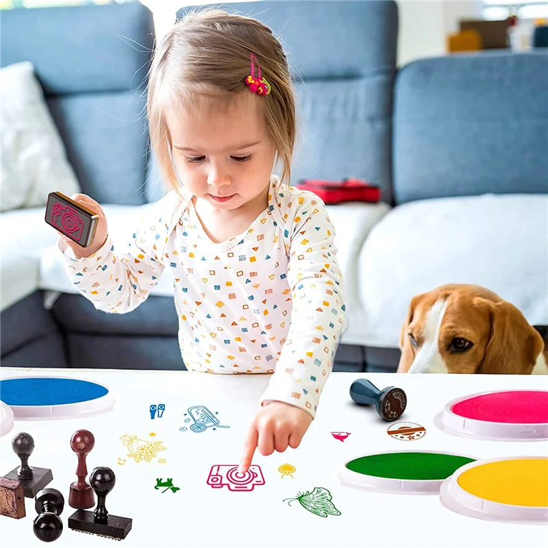 Almohadillas de tinta redondas grandes para manualidades, almohadillas de tinta no tóxicas para el cuidado del bebé, sellos lavables, Kit de huellas de mascotas para recién nacidos, recuerdos