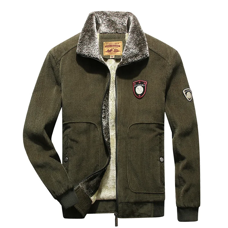 

New corduroy men's jacket plus velvet jacket Young men's lapel casual coat cotton jacket
