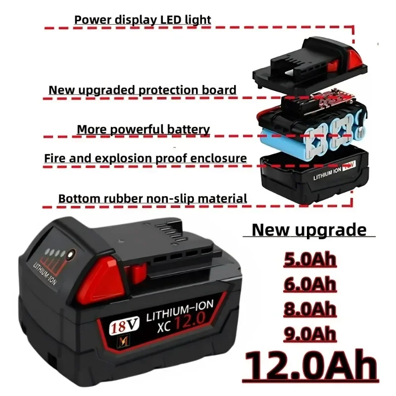 

12000mAH/9000mAH For Milwaukee M18 18V Replacement For Milwaukee M18B5 XC Li-ion battery 48-11-1815 48-11-1850 2604-22 2604-20